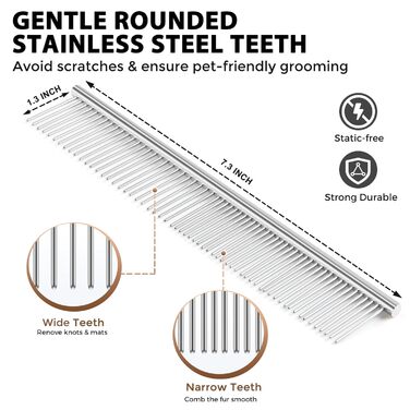 Гребінець для собак з дерев'яною ручкою Slicker для середніх та великих порід (Голден Ретрівер, Лабрадор, Пудель, коти з довгим хутром), видаляє відмерле та підшерсток, з гребінцем – Дуб