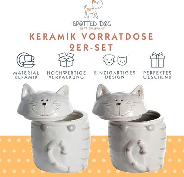 Набір керамічних контейнерів для зберігання Spotted Dog Gift Company, 2 шт. з кришкою, котячий дизайн, куховий декор, подарунок для любителів котів