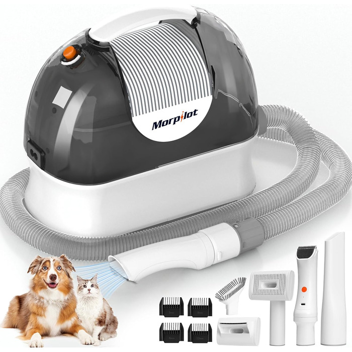 Електрична машинка для стрижки собак з пилососом Morpilot, 12000Pa, білий колір, з насадкою-щіткою, контейнер для шерсті 3L