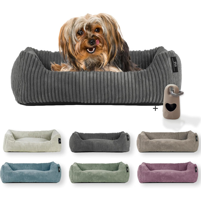 Крісло-лежанка для собак (55x42 см) з подушкою, Cordstoff, сіре, з пакетиками для відходів