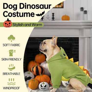 Костюм для собак QBLEEV: динозавр, теплий халат з капюшоном, для косплею, Хелловін, вечірки, зелений