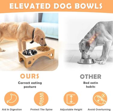 Набір мисок для собак FoiiLiio з нержавіючої сталі (2 шт., 1100 мл), підставка з бамбука, годівниця для собак