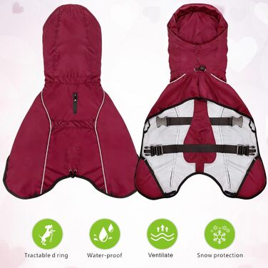 Водонепроникний дощовик для собак Mosucoir з відбиваючими елементами та регульованою капюшоном, XXL, червоний