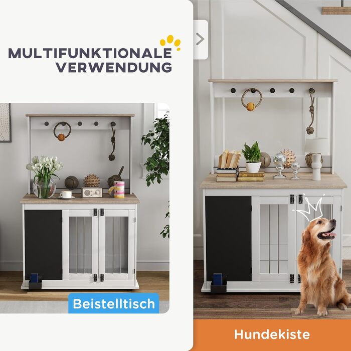 Клітка для собак PawHut - переноска з 3 дверцятами, полиця для іграшок, коліщатка, біла, для великих собак