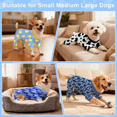 Піжама для собак Bienbee, комплект з 4 шт., розмір 3XL. М'яка, дихаюча, зручна, для цуценят та дорослих собак, великий вибір принтів (гусак, корова, блакитні акули, камуфляж)