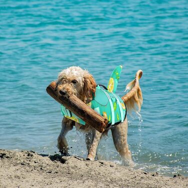 Спасальний жилет для собак у вигляді акули, XL (1 шт.), зелено-лимонний, для водних розваг, з ручкою та світловідбиваючими елементами