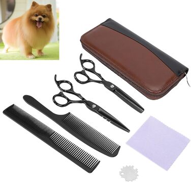 Набір професійних ножиць для грумінгу собак та котів: ножиці для розрідження та прямі, гребінець