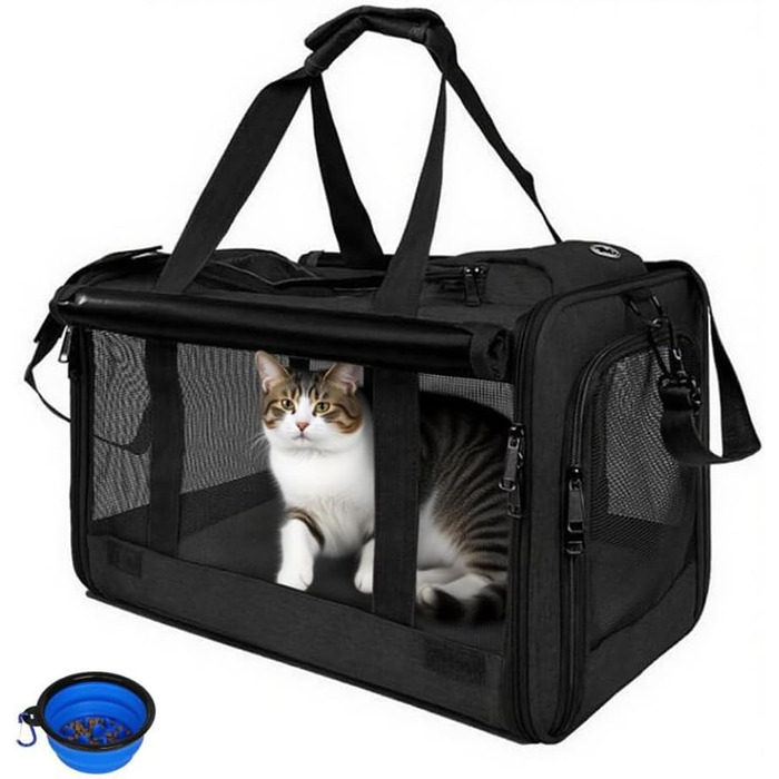 Транспортний бокс для собак та котів SHJOEE, складаний, дихаючий, для великих котів та цуценят, чорний, 46 x 46 x 30 см