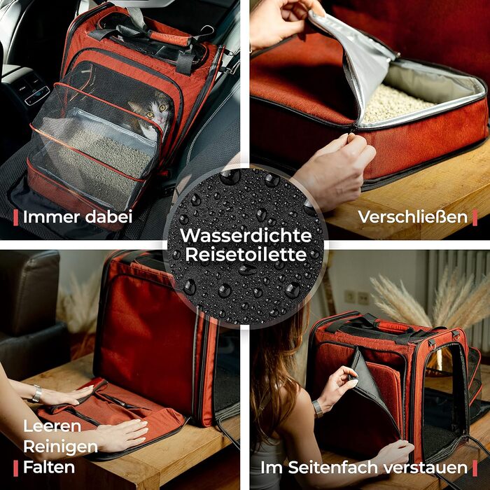 Транспортна переноска для котів You Decide Munich Cat Premium Suite LX (червона) з туалетом, складна