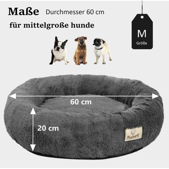Кругле ліжко для собак King Dog: м'яке, зручне, з плюшевим покриттям, знімний внутрішній подушкою, неслизьке дно, можна прати (M 60 см, пісковий)