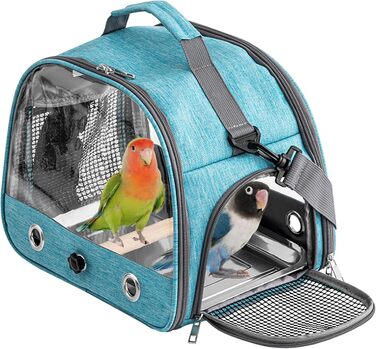 Транспортна сумка для птахів Vogel з підставкою та металевим підносом, переноска для папуг, рюкзак для птахів з дерев'яною ручкою, переносна клітка для малих птахів, блакитна