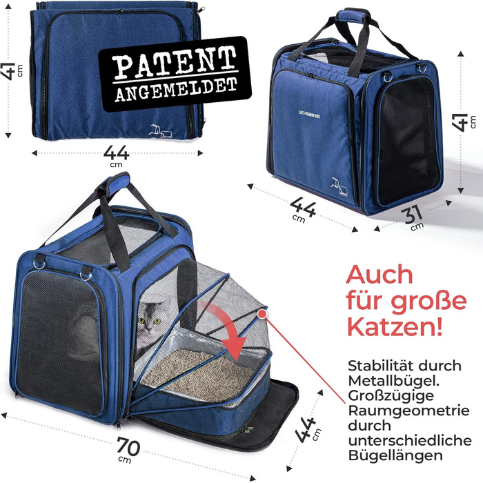 Транспортна переноска для котів You Decide Munich Cat Premium Suite LX (блакитна) з туалетом, складна