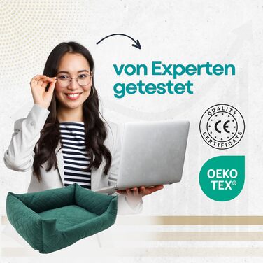 Ліжко для собак та котів Odolplusz, зелений, розмір M (70 x 60 см) | М'яке ліжко-корзина з бортиками