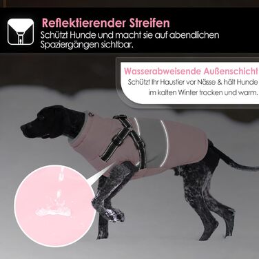 Водонепроникний теплий зимовий одяг для собак AOFITEE, рожевий XS, з шлейкою, з блискавкою та флісовою підкладкою, світловідбиваючий