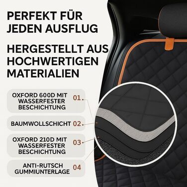 Захист для заднього сидіння авто для собак - водовідштовхувальний, стійкий до подряпин, нековзний, миючий - матеріал Oxford - захист для собак в автомобілі з бічним захистом - 141x134 см - підходить для SUV та легкових автомобілів DElightX