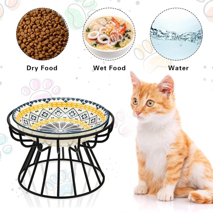 Набір мисок для котів Mifoci (8 шт.) з підняттям: керамічні миски для корму з 4 антиковзними підставками, 14 см, дизайн Мандала