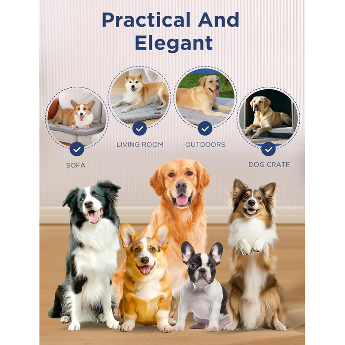 Практичне собаче ліжко для великих собак, 111.8 x 81.3 см, сіре. Зручне, м'яке, для дому та вулиці, двостороннє, з м'яким наповнювачем.