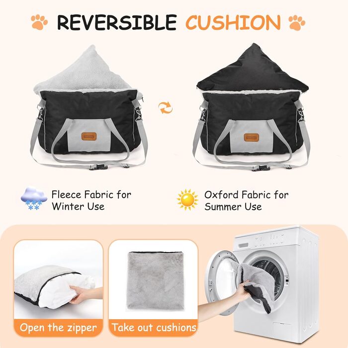 Автокрісло для собак Nobleza - зручне ліжко для маленьких собак, з кишенями та змінним подушкою, 58x56x33 см, бавовна, плюш, пластик/метал