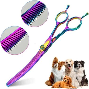 Професійна витончена ножиці для грумінгу собак 7,0 дюймів, з нержавіючої сталі, для тонкого вирівнювання (зубці V-подібної форми, тонкість 60%)