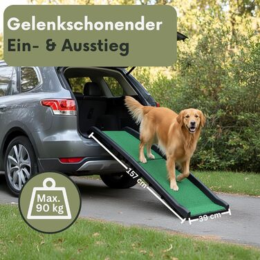 Рампа для собак Hunderampe - антиковзка з штучним газоном, складна, до 90 кг, 157x40 см. Підходить для автомобіля