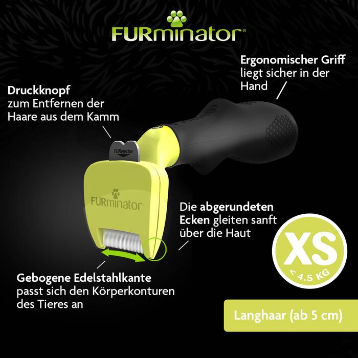 FURminator для собак XS, довга шерсть: щітка для видалення підшерстка, версія 2.0