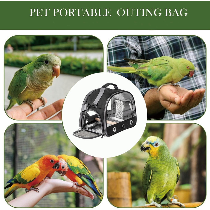 Транспортна сумка для папуг, переносна сумка для птахів з підставкою та підносом з нержавіючої сталі, легкий рюкзак для папуги, складана переносна коробка для птахів, переносна сумка для маленьких птахів, для папуг (чорна)