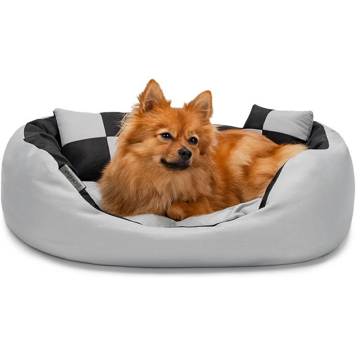 Кіжувалка для собак Lionto 4-в-1 з двостороннім подушкою з міцного Оксфорду, 65x50 см, для котів та собак всіх розмірів, з глибоким входом, включає декоративну подушку, водовідштовхувальна, сіра/чорна, розміри 65x50x20 см