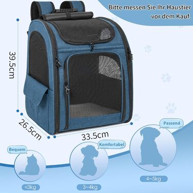 OUUTMEE Сумка-переноска для тварин, знімний чохол на колесах, ідеальна для котів та маленьких собак, багатофункціональний рюкзак, сумка-рюкзак 4-в-1, дихаюча (блакитна)