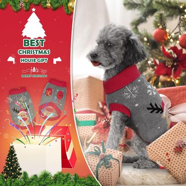 Пуловер для собак на Різдво, теплий вовняний пуловер з коміром-гетром для собак, малі та середні породи (Сірий, S)