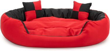 Килимок для собак Lionto 4-в-1 з двостороннім подушкою, 85x70 см, міцний оксфорд, водонепроникний, для собак та котів, з декоративною подушкою, червоно-чорний