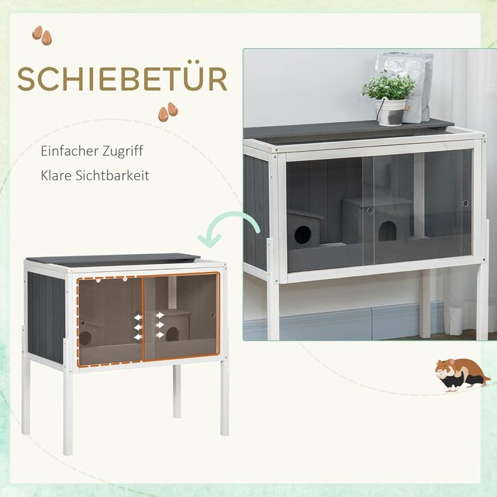 Клітка для гризунів PawHut з дерева, для хом'яків та мишей, з аксесуарами, 82 x 45 x 81 см, сіра