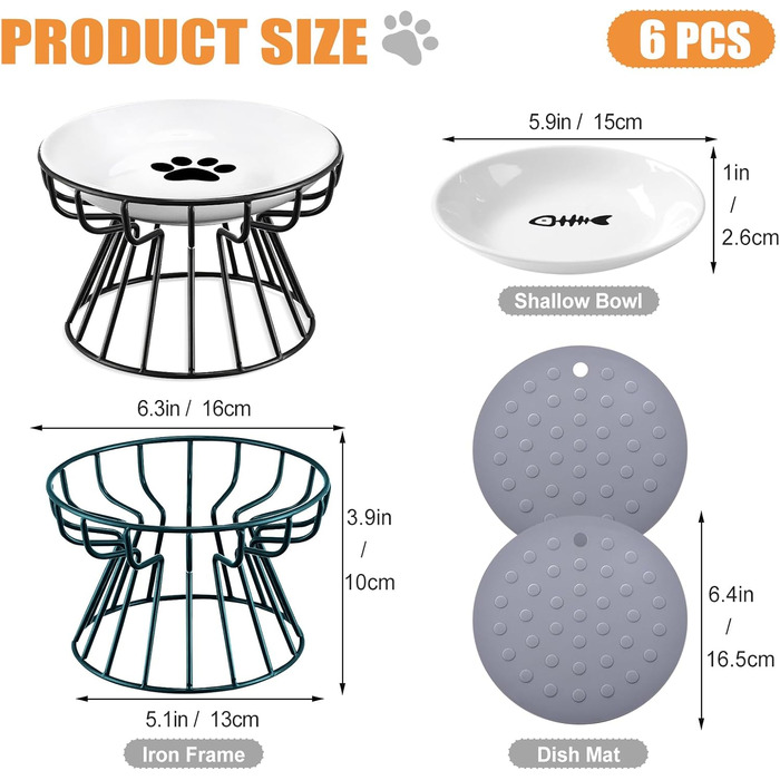 Підвищені годівниці для котів Surmounty (2 шт.) з підставки з силікону, металевий стійкий каркас, миски для корму та води