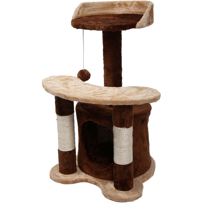 Дряпальня для котів Wiltec 67 см, чорно-біла з сизалю, платформа, будиночок та іграшковий м'яч, крізь котячий комплекс