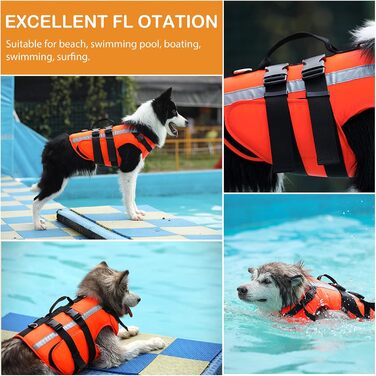 PETCUTE Жилет рятувальний для собак, регульований, з ручкою та світловідбиваючими елементами, для басейну, човнів, каное. Підходить для малих, середніх та великих собак
