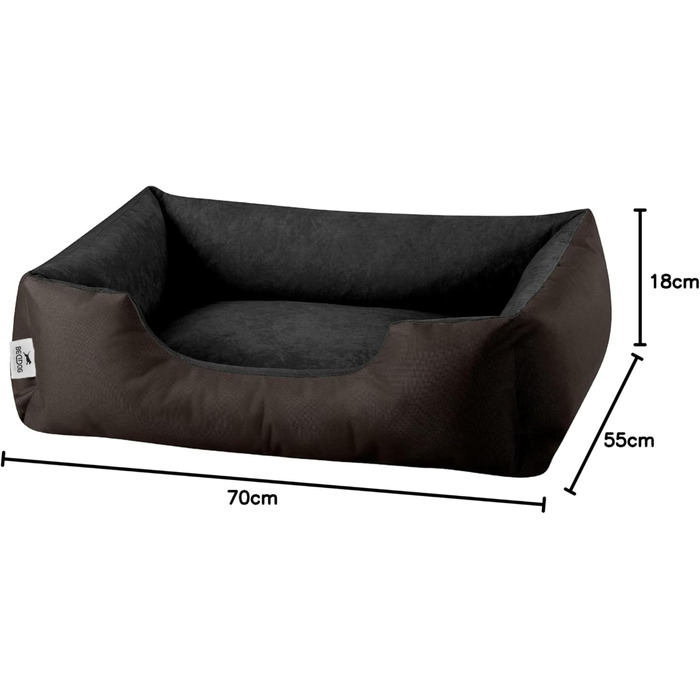 Лягушкове ліжко для собак BedDog M - м'яке ліжко-подушка, корзина, диванчик, лежанка для маленьких собак, знімний чохол, можна прати, колір мокка (коричневий/чорний), розмір L 70 x 55 x 18 см