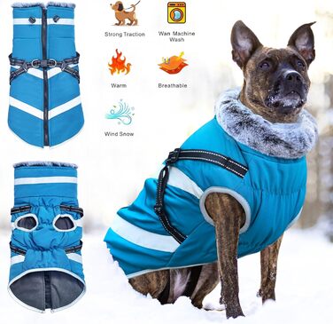 Водонепроникні куртки для собак, зимові теплі сорочки для собак, одяг для домашніх тварин з відбиваючими елементами, зимові куртки для собак, затишні костюми для снігу, куртка-жилет для маленьких, середніх та великих собак (блакитний, XL)