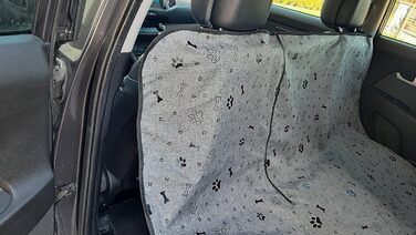 Захисна підстилка для автомобіля для собак та котів 137x153 см. Водостійка, брудовідштовхувальна, сіра (з принтом лап/кісток)