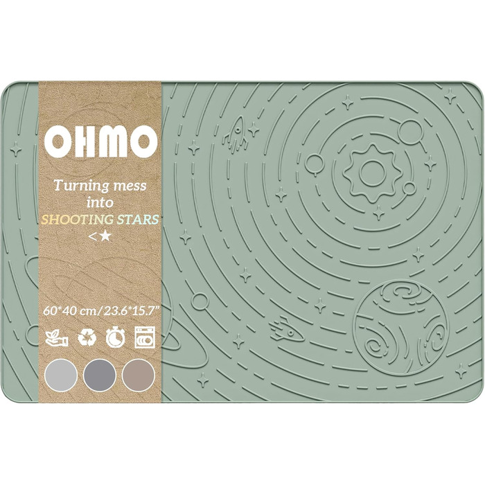 Підкладка під миску для собак та котів OHMO, 60x40 см, силіконова, нековзна, водовідштовхувальна, зелена