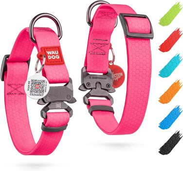 Водонепроникний нашийник для собак WAUDOG: великі, середні та малі породи. Регульований, металевий замок, ширина 25 мм, довжина 31-49 см, рожевий колір