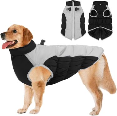 Зимовий теплий пуховик для великих собак XL - червоний, для захисту від снігу, з відбиваючими елементами, зручний воротник-стійка