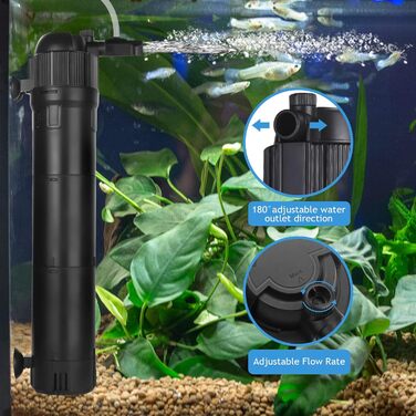 Фільтр для акваріума ITIY 5-в-1 з UV-фільтром, 650 л/год, 6W, з таймером, регульований на 180°, для малих акваріумів, тропічних акваріумів та водосховищ для черепах (8W, 800 л/год, UV: 10W)