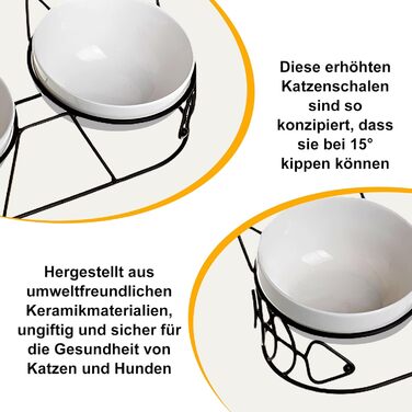Підвищені годівниці для котів - набір 3 шт. з кераміки, нахил 15°, для котів та маленьких собак, подвійний набір