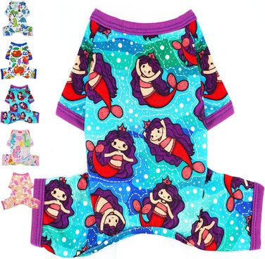 Піжама для собак, теплий комплект для маленьких та середніх собак, дівчаток та хлопчиків, милий, м'який, для цуценят, костюм, для котів та інших домашніх тварин (метелик, M) (X-Small, Lila Memaid)