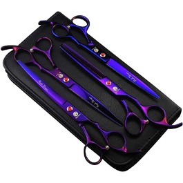 Набір професійних фіолетових ножиць для стрижки собак Purple Dragon 7,0 дюймів з филировочними ножицями, вигнуті, для грумінгу, з японської сталі 440C