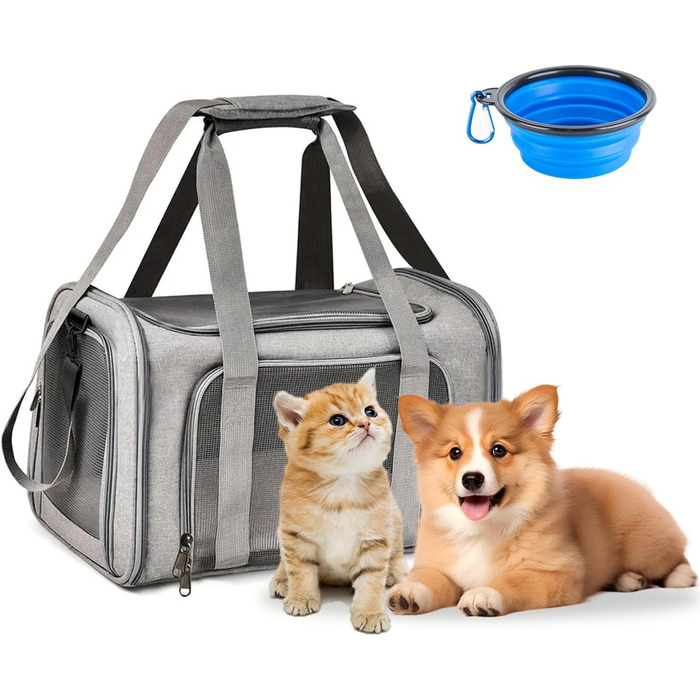 Транспортна сумка для кота та собаки, 7 кг, складана переноска середнього розміру, 45x30x30 см, сіра