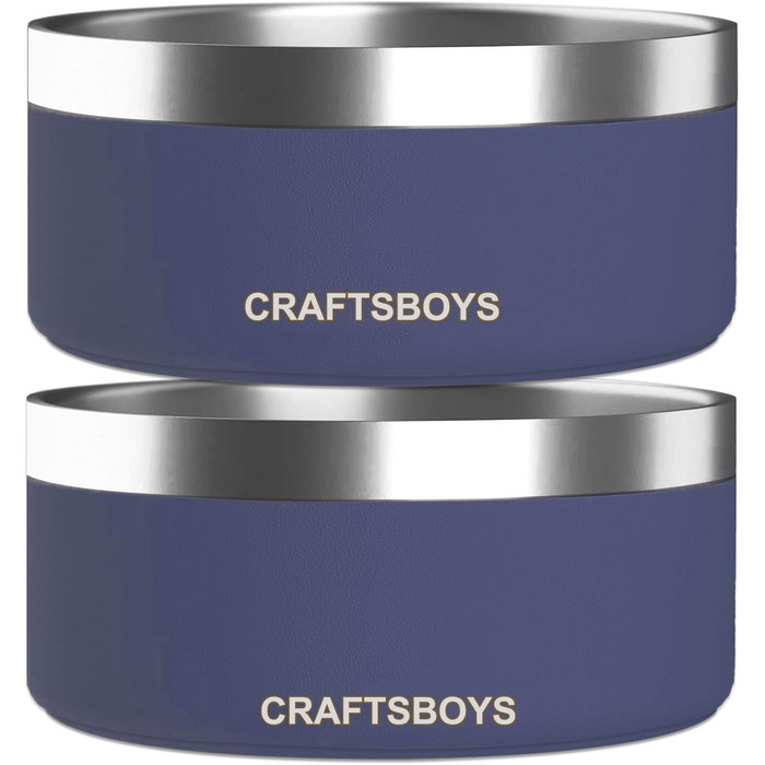 Миска для собак Craftsboys, подвійна стінка, нержавіюча сталь, нековзке дно, 907 г, для малих, середніх і великих порід, синя