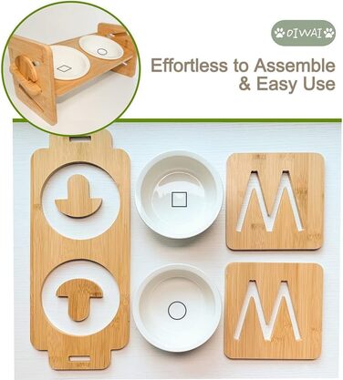 Підвищуюча миска для корму для собак та котів з кераміки з бамбуковим підставкою, нахилена платформа для котів та маленьких собак 36*14.2