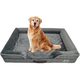 Ортопедичне ліжко для собак великих порід, вологостійке, з Memory Foam, знімний чохол, антиковзаюча підставка (XL, сірий) 89 x 64 x 17 см