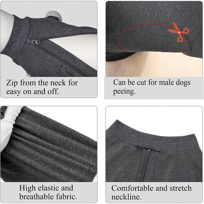 Операційний боді для собак: захист від лизання та ран, сірий. Ідеально після кастрації/операції, для собак різних порід.