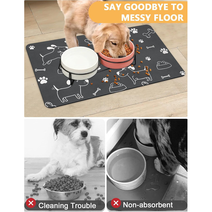 Нековзна килимок-підкладка під миску для собак та котів, сірий, з принтом 'I love my dog', 43 x 75 см